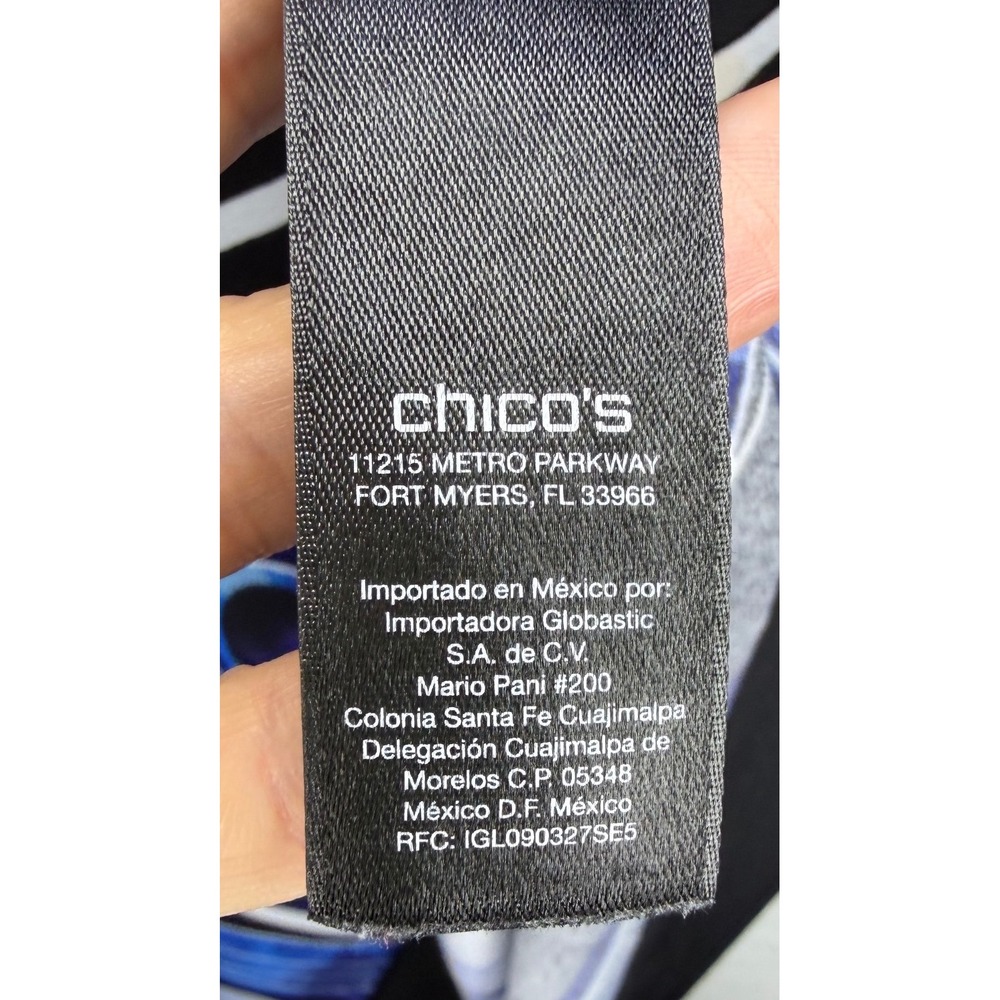 Chico's Travelers Women 2/L Black White Striped Blue Paisley Asymmetrical Tunic - Picture 9 of 12